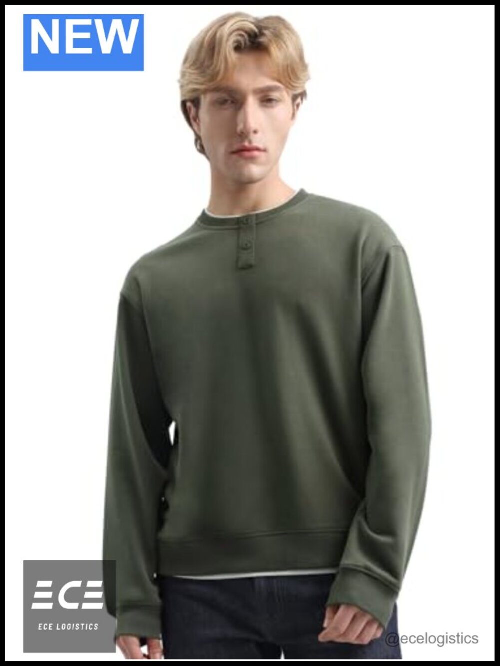 Henley Layered Cotton Blend French Terry Sweatshirt